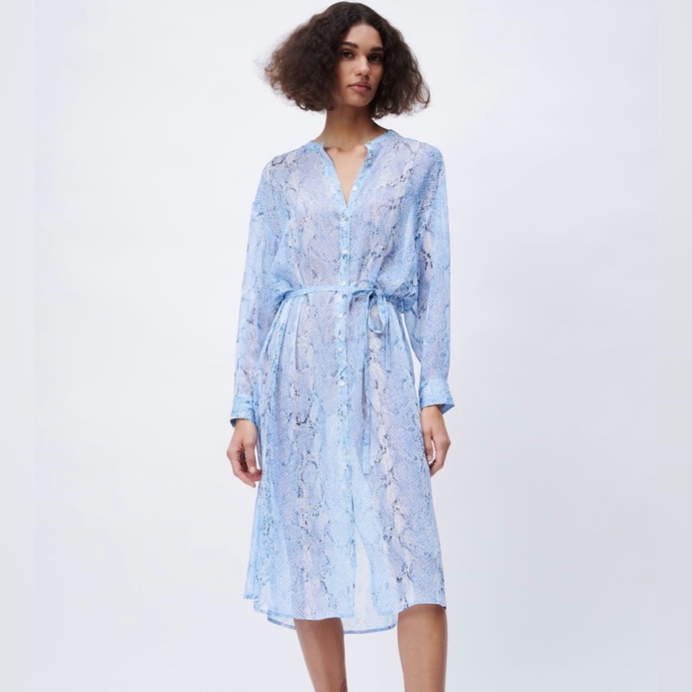 Zara Button Down Shirt Dress Bathing Suit Cover Up Long Sleeve Animal Print